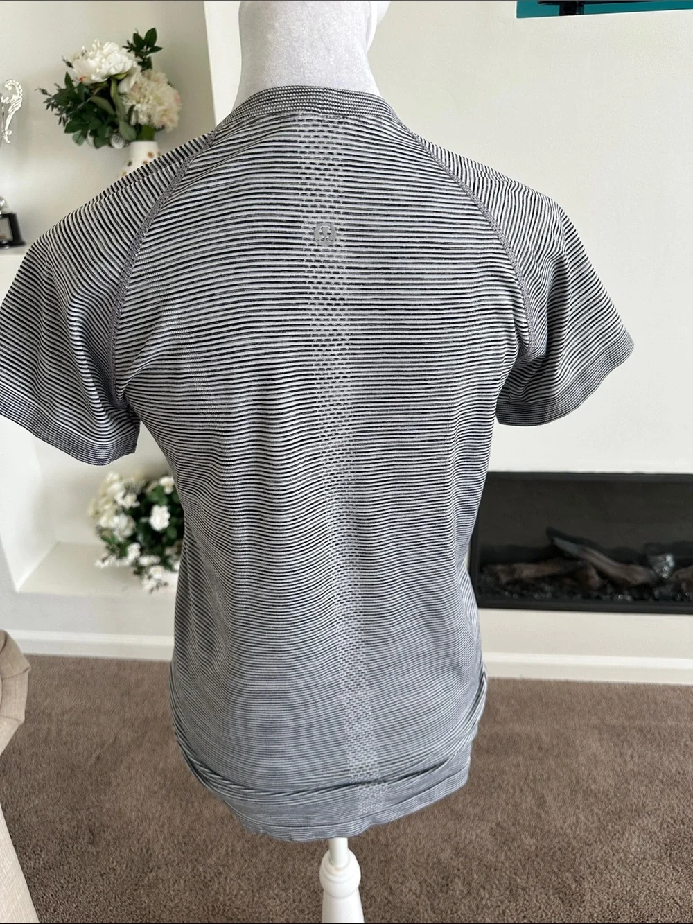 lululemon athletica Gray Striped Short Sleeve Top